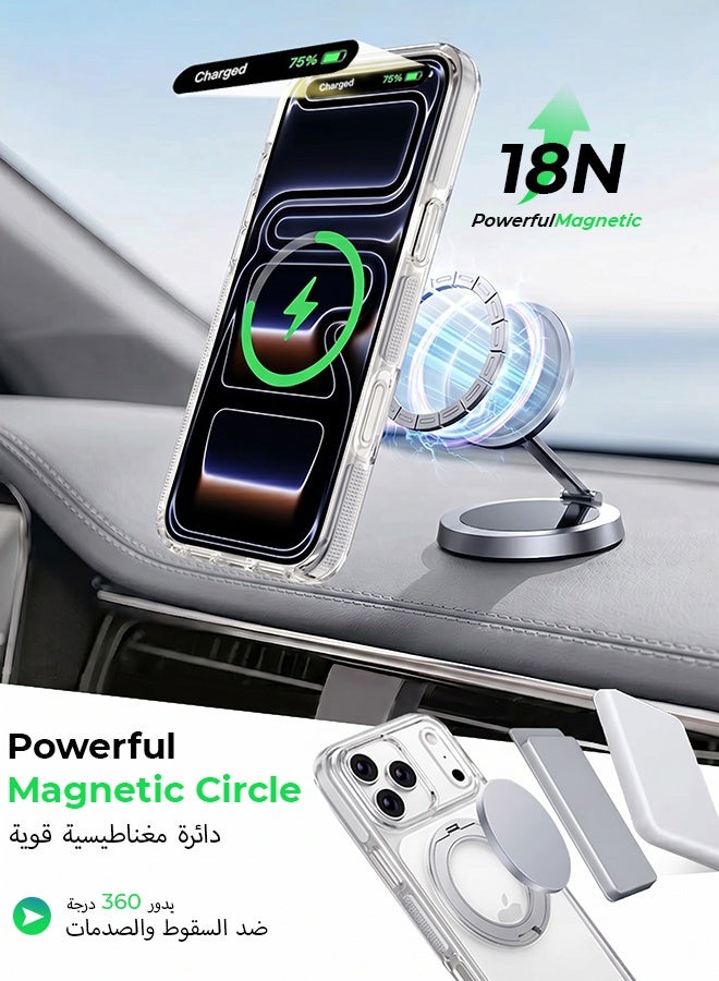 غطاء هاتف شفاف مغناطيسي لـ iPhone 17 Pro Max، متوافق مع شحن MagSafe، مع حامل دوار 360 درجة، مقاوم للصدمات بدرجة عسكرية - Image 5
