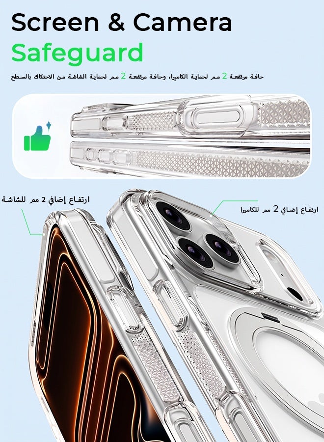 غطاء هاتف شفاف مغناطيسي لـ iPhone 17 Pro Max، متوافق مع شحن MagSafe، مع حامل دوار 360 درجة، مقاوم للصدمات بدرجة عسكرية - Image 4