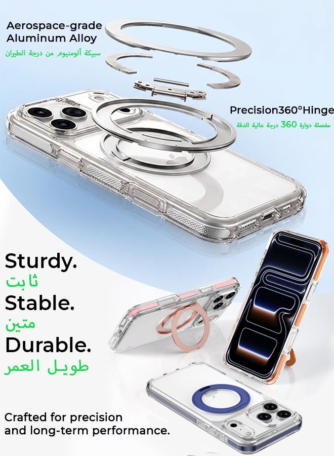 غطاء هاتف شفاف مغناطيسي لـ iPhone 17 Pro Max، متوافق مع شحن MagSafe، مع حامل دوار 360 درجة، مقاوم للصدمات بدرجة عسكرية - Image 3