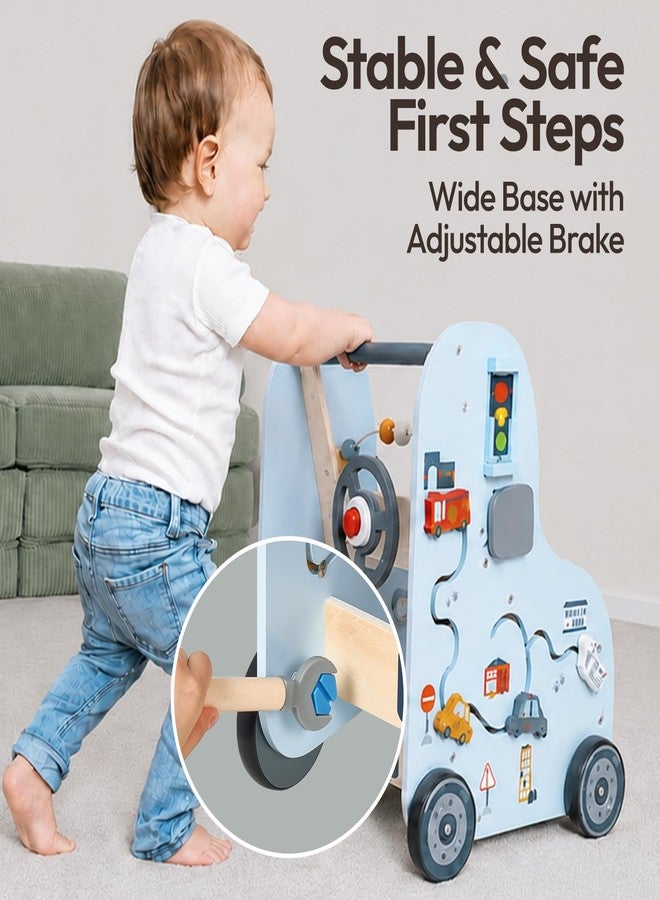 Giant bean 11-in-1 Wooden Baby Walker with Activity Center, Car Theme Montessori Walking Toy with Steering Wheel Tool Bench, Push Walker Speed Adjustable, Learning to Walk Gift for Toddler 1-6 - Image 5