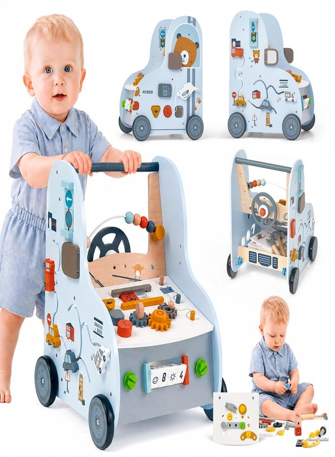 Giant bean 11-in-1 Wooden Baby Walker with Activity Center, Car Theme Montessori Walking Toy with Steering Wheel Tool Bench, Push Walker Speed Adjustable, Learning to Walk Gift for Toddler 1-6 - Image 1