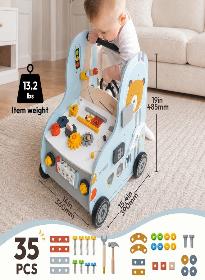 Giant bean 11-in-1 Wooden Baby Walker with Activity Center, Car Theme Montessori Walking Toy with Steering Wheel Tool Bench, Push Walker Speed Adjustable, Learning to Walk Gift for Toddler 1-6 - Image 3