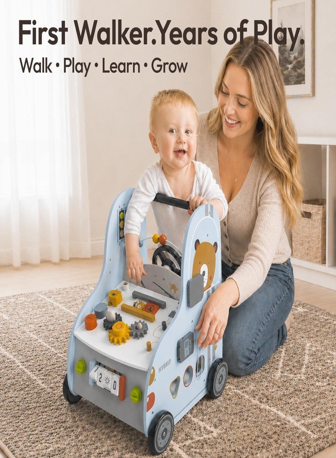 Giant bean 11-in-1 Wooden Baby Walker with Activity Center, Car Theme Montessori Walking Toy with Steering Wheel Tool Bench, Push Walker Speed Adjustable, Learning to Walk Gift for Toddler 1-6 - Image 2