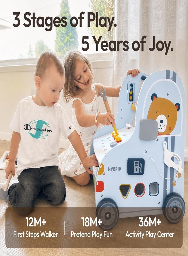 Giant bean 11-in-1 Wooden Baby Walker with Activity Center, Car Theme Montessori Walking Toy with Steering Wheel Tool Bench, Push Walker Speed Adjustable, Learning to Walk Gift for Toddler 1-6 - Image 4