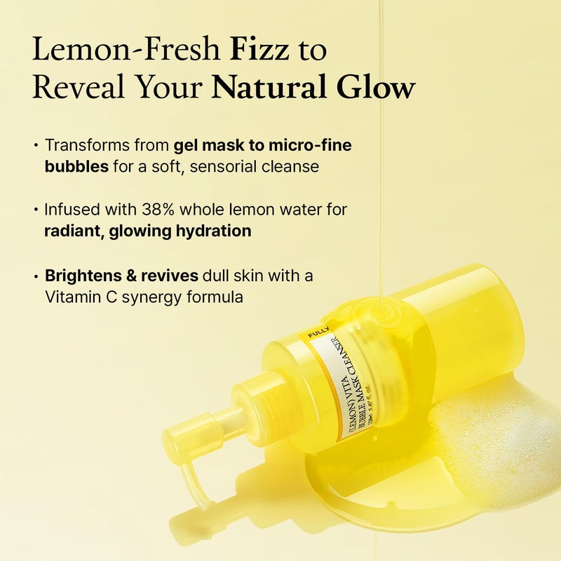 FULLY Lemon Vita Bubble Mask Cleanser, Self-Bubbling Gel-to-Foam Face Wash, Vitamin C + Jeju Lemon Water for Brightening, Radient Smooth Skin, Hydration, Vegan Korean Skincare, 5.07 fl.oz - Image 3
