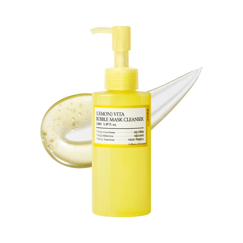 FULLY Lemon Vita Bubble Mask Cleanser, Self-Bubbling Gel-to-Foam Face Wash, Vitamin C + Jeju Lemon Water for Brightening, Radient Smooth Skin, Hydration, Vegan Korean Skincare, 5.07 fl.oz - Image 1