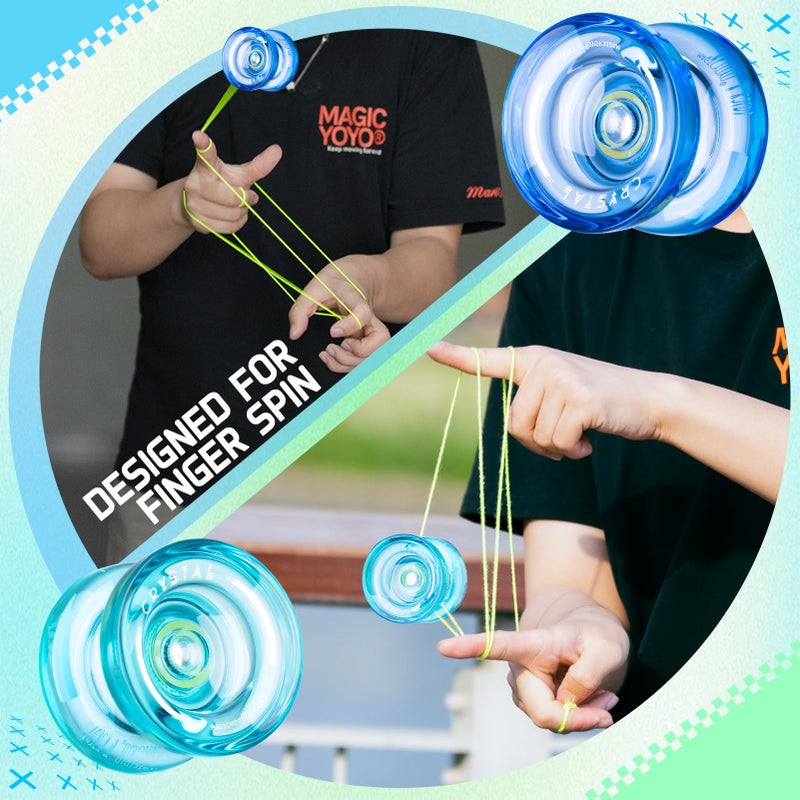 MAGICYOYO K2 Crystal Yoyo Pack of 3, Responsive Yo Yo for Kids, Professional Dual Purpose Yo-yos Replacement Unresponsive Bearing for Adults/Advanced+18 Strings+Accessory Kit(Green+Blue+Orange) - Image 2