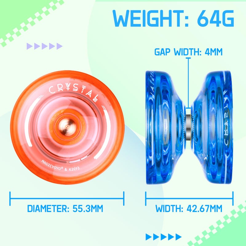MAGICYOYO K2 Crystal Yoyo Pack of 3, Responsive Yo Yo for Kids, Professional Dual Purpose Yo-yos Replacement Unresponsive Bearing for Adults/Advanced+18 Strings+Accessory Kit(Green+Blue+Orange) - Image 5