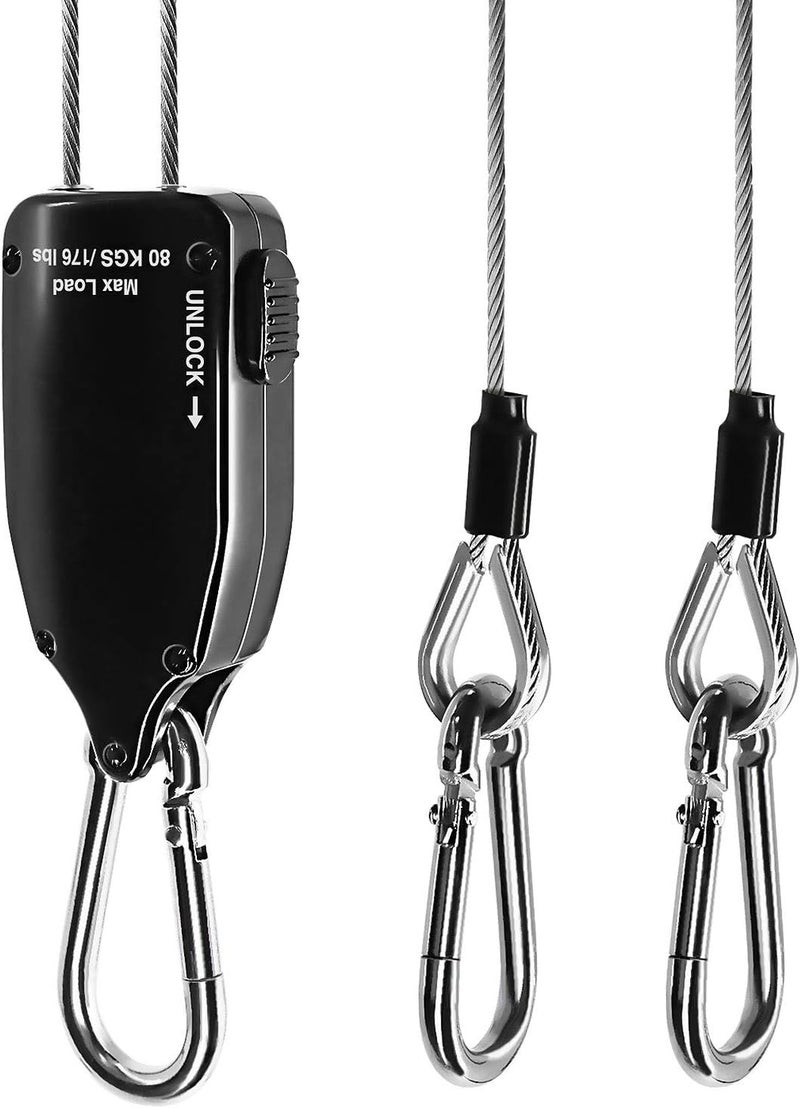iPower GLROPESTWI 1Pack 49Feet Long Steel Wire Heavy Duty Adjustable Grow Light Rope Clip Hanger 176lbs Weight Capacity Black - Image 1