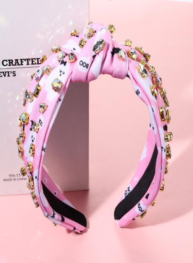 PHALIN Halloween Headband for Women Halloween Accessories Rhinestone Candy Corn Pumpkin Ghost Knotted Headband Costume Party Gifts (Pink Ghost) - Image 3