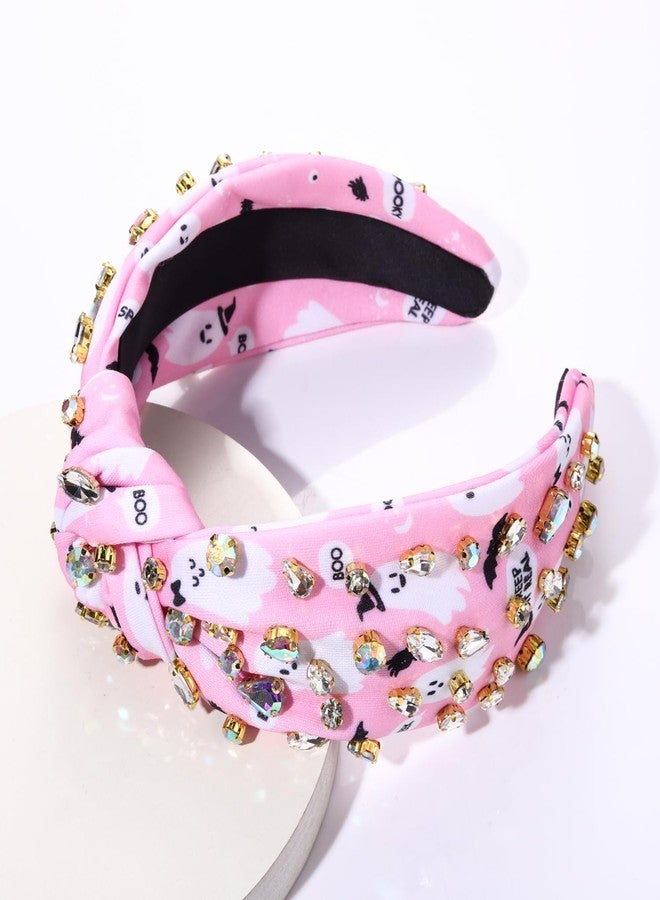 PHALIN Halloween Headband for Women Halloween Accessories Rhinestone Candy Corn Pumpkin Ghost Knotted Headband Costume Party Gifts (Pink Ghost) - Image 4