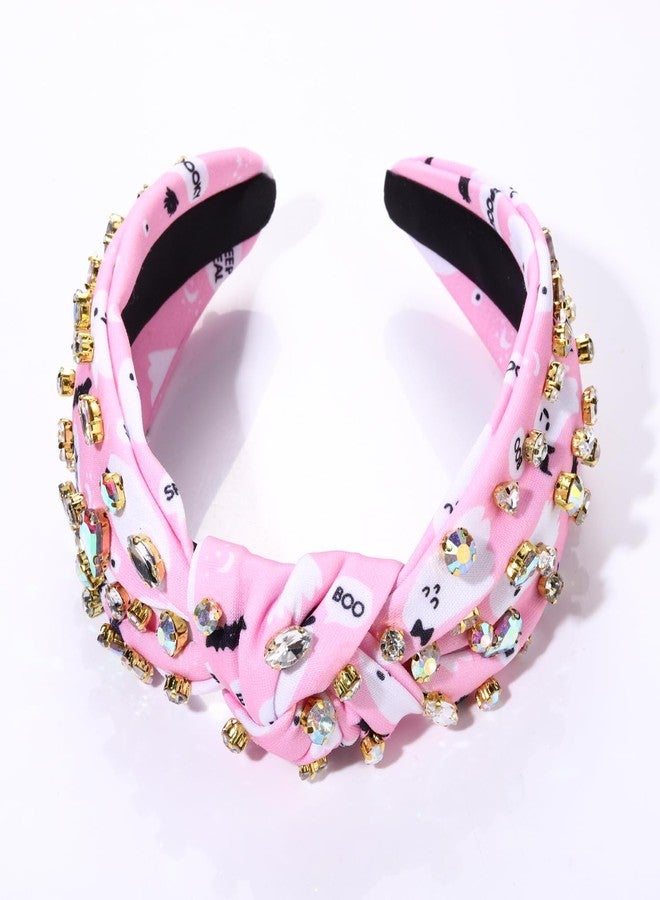 PHALIN Halloween Headband for Women Halloween Accessories Rhinestone Candy Corn Pumpkin Ghost Knotted Headband Costume Party Gifts (Pink Ghost) - Image 5