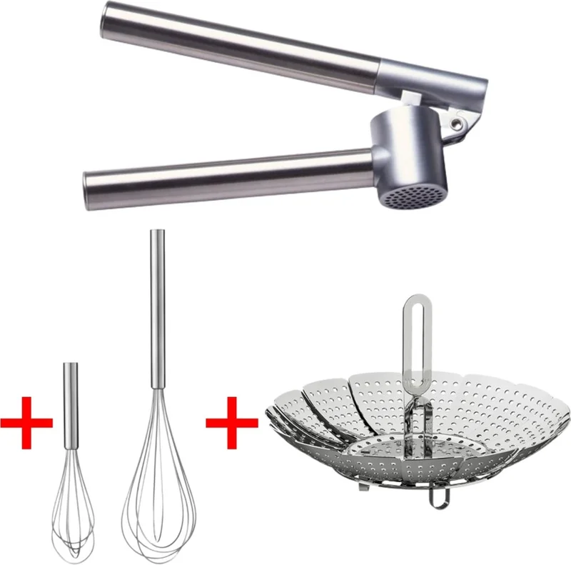 Ikea Set of 3 Garlic Crusher - Steamer - Whisk Stainless Steel