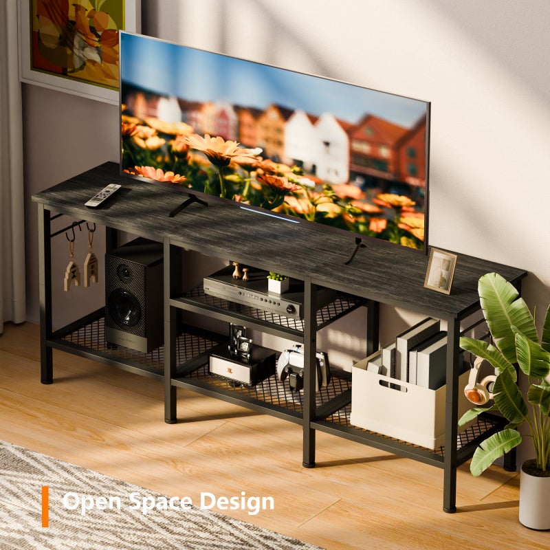 Furologee TV Stand for TVs up to 55 Inch, Entertainment Center with Open Storage Shelves, Media Console Table with Soundbar Shelf for Living Room, Bedroom, Black Oak - Image 5