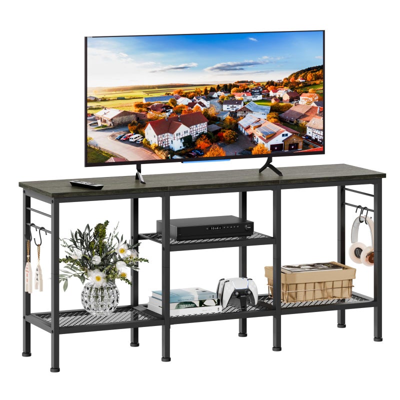Furologee TV Stand for TVs up to 55 Inch, Entertainment Center with Open Storage Shelves, Media Console Table with Soundbar Shelf for Living Room, Bedroom, Black Oak - Image 1
