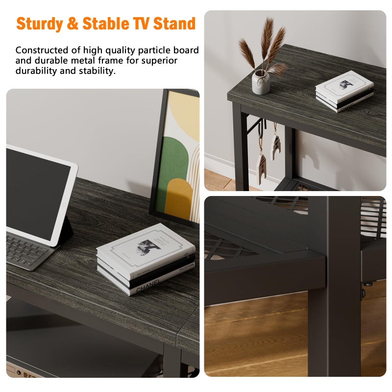 Furologee TV Stand for TVs up to 55 Inch, Entertainment Center with Open Storage Shelves, Media Console Table with Soundbar Shelf for Living Room, Bedroom, Black Oak - Image 4
