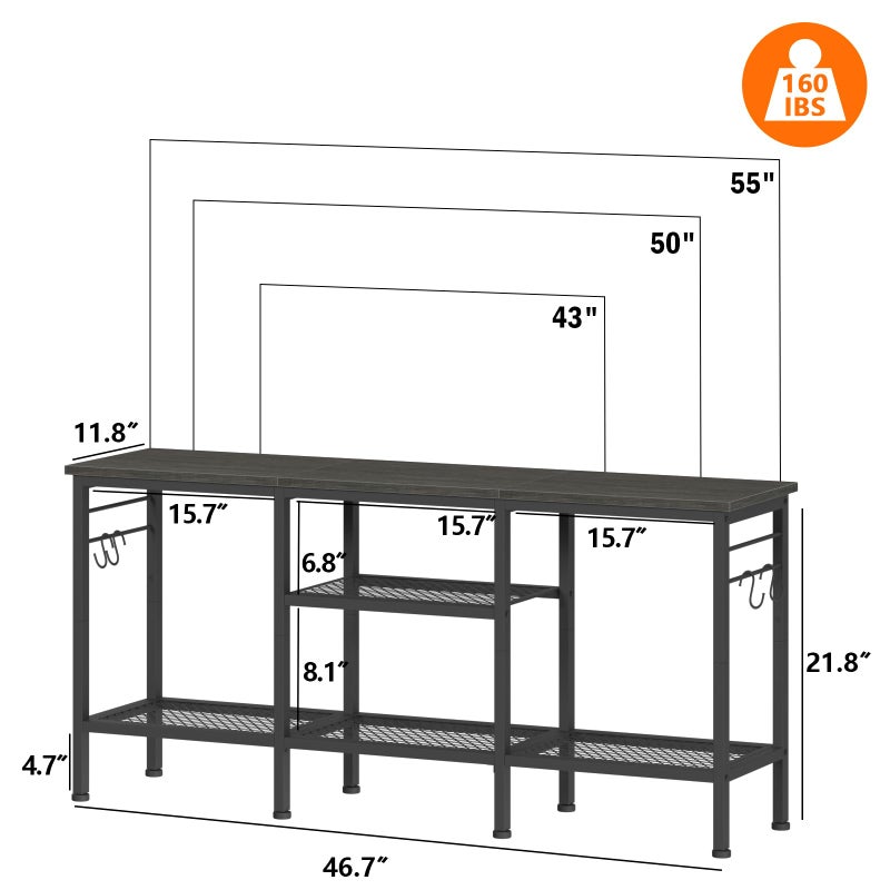 Furologee TV Stand for TVs up to 55 Inch, Entertainment Center with Open Storage Shelves, Media Console Table with Soundbar Shelf for Living Room, Bedroom, Black Oak - Image 2