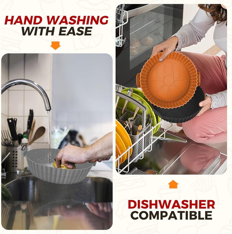 LIJIE Air Fryer Silicone Liner with Handles 8 Inch Round Baking Tray Heat Resistant Nonstick Reusable Pack of 2 Multicolor  - Image 2