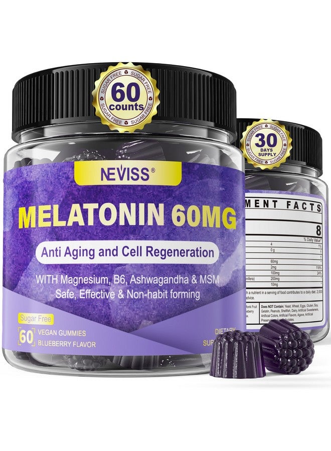 نيفيس مضاد للأكسدة ودعم الدماغ الميلاتونين 60 مجم 30 مجم للبالغين فوق سن 50 عامًا | جرعة عالية من الميلاتونين لمكافحة الشيخوخة وتعزيز المناعة | علكات الميلاتونين القوية للغاية مع فيتامين ب6 وأشواغاندا والمغنيسيوم وميثيل سلفونيل ميثان - 60 علكة - Image 1