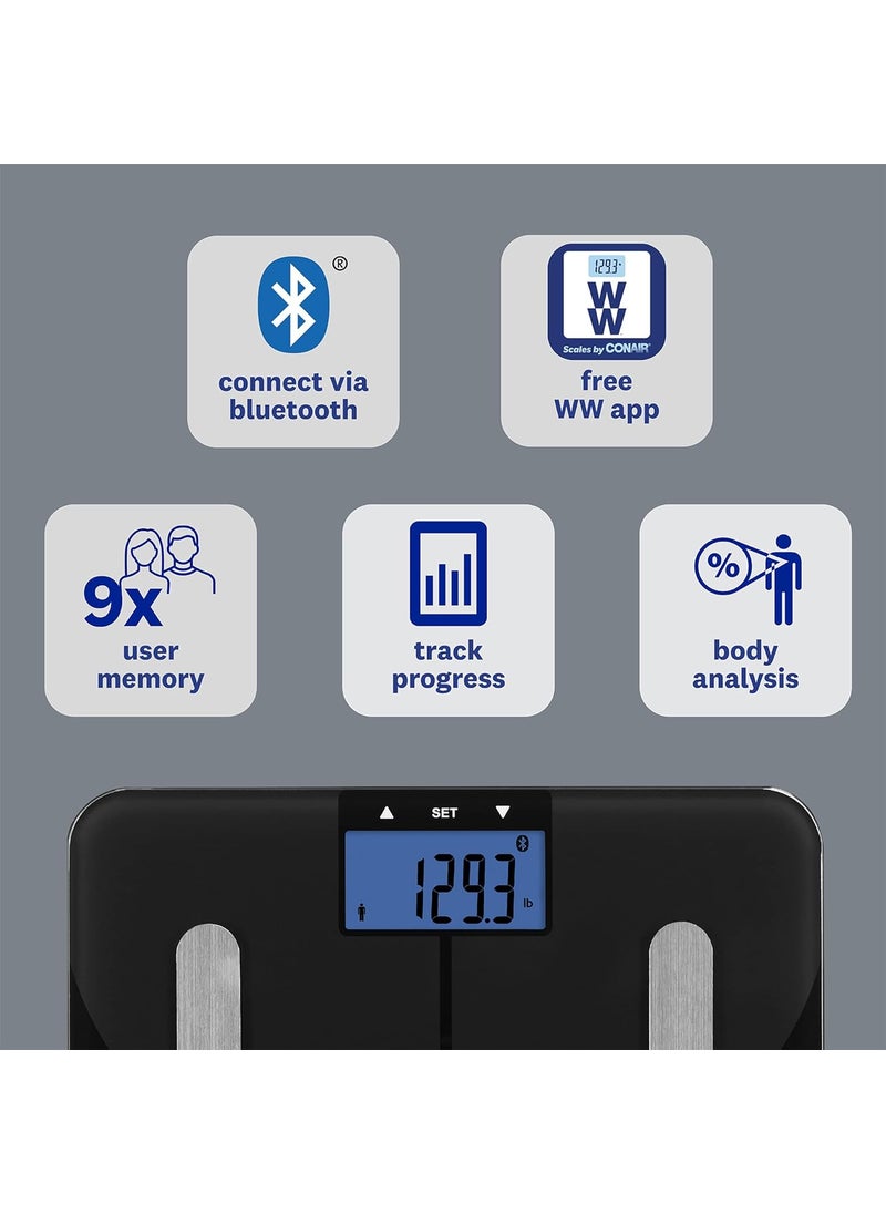 CONAIR Weight Watchers Scales by Conair Smart Scale for Body Weight Digital Bluetooth Smart Bathroom Scale with Body Fat Muscle and BMI in Black  - Image 4