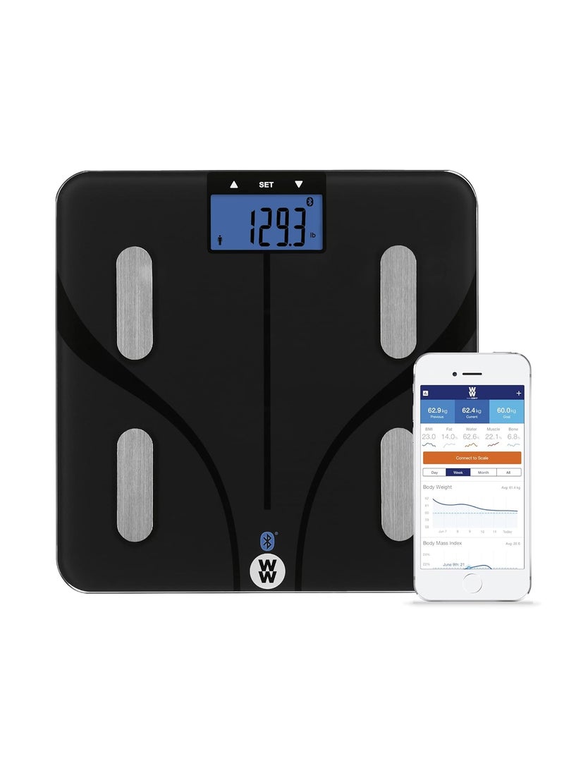 CONAIR Weight Watchers Scales by Conair Smart Scale for Body Weight Digital Bluetooth Smart Bathroom Scale with Body Fat Muscle and BMI in Black  - Image 1