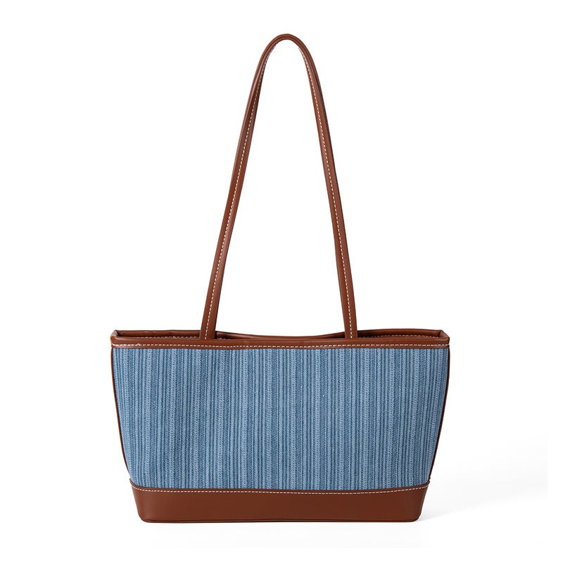 Denim Stitching Tote Bag Commuter High-End Vintage Shoulder Bag Large Capacity Women'S Handbag - Image 1