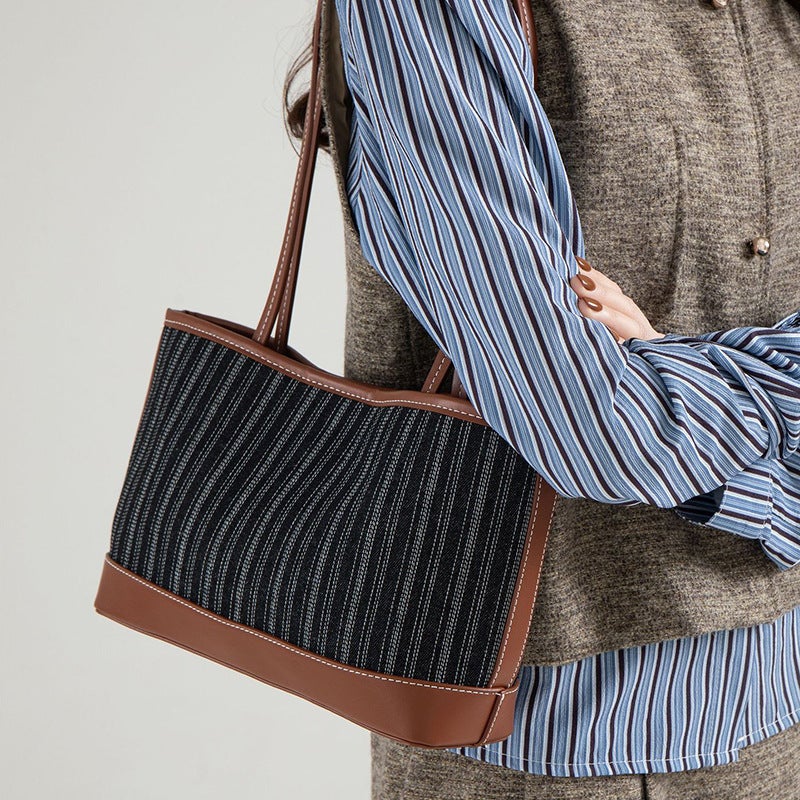 Denim Stitching Tote Bag Commuter High-End Vintage Shoulder Bag Large Capacity Women'S Handbag - Image 5