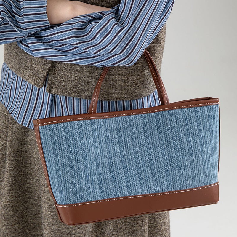 Denim Stitching Tote Bag Commuter High-End Vintage Shoulder Bag Large Capacity Women'S Handbag - Image 4