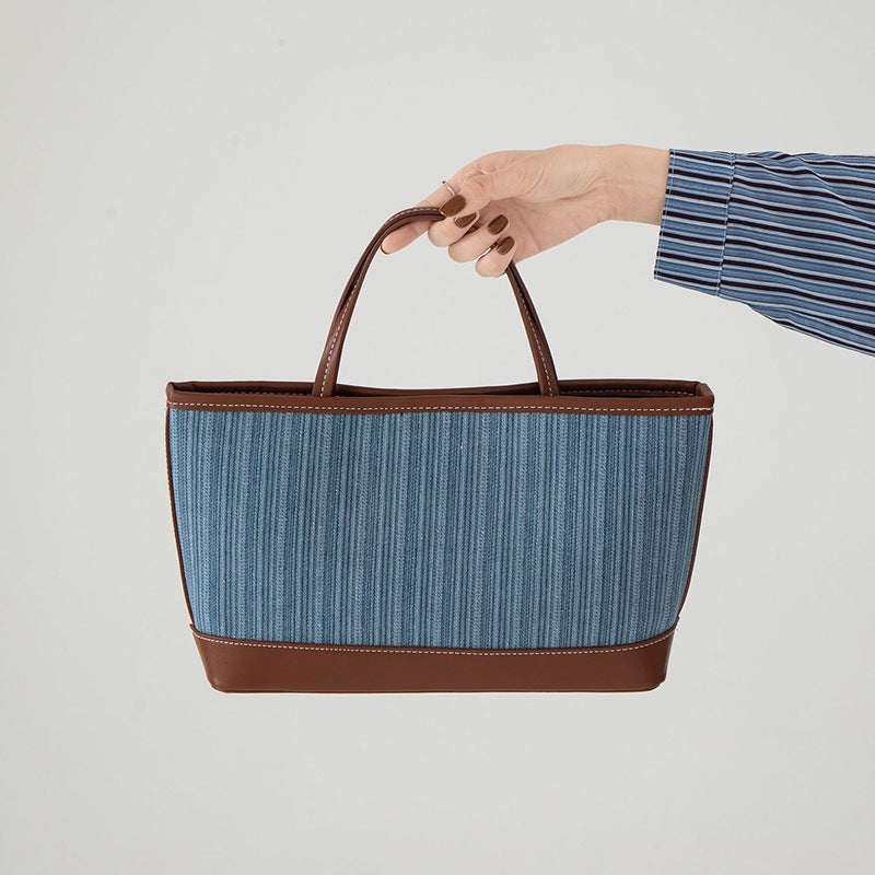 Denim Stitching Tote Bag Commuter High-End Vintage Shoulder Bag Large Capacity Women'S Handbag - Image 2