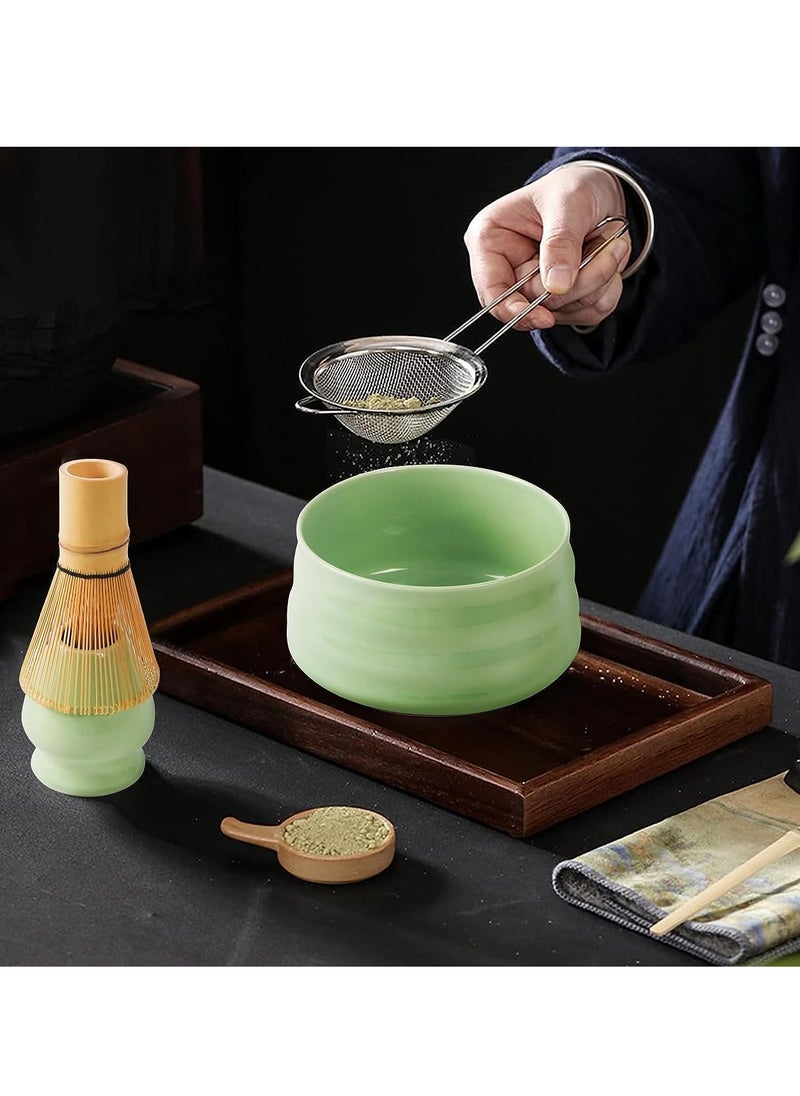 7 Piece Matcha Set, Luxurious Tea Set with Ceramic Bowl, Filter, Scoop, Prong Bamboo Matcha Whisk and Holder