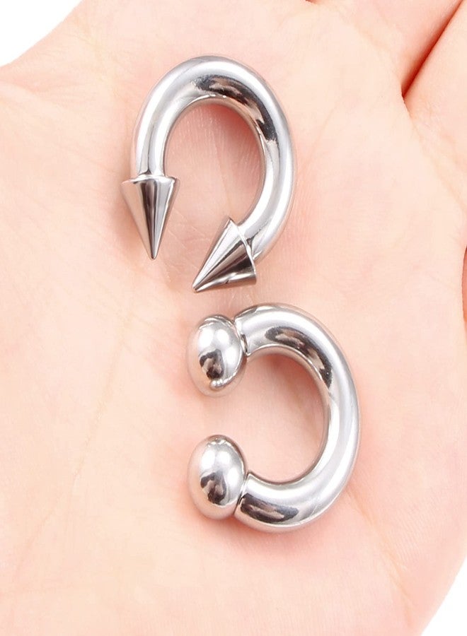 Ftovosyo PA Ring Internally Threaded Spike & Ball Circular Barbells Horseshoe Large Septum Ring Ear Gauges Earrings 4G 5mm 12mm 1/2" 316L Surgical Steel Pierced Body Jewelry for Women Men - Image 3