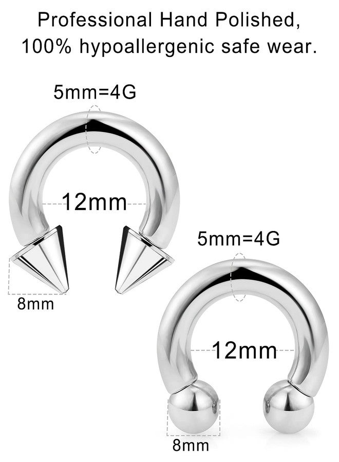 Ftovosyo PA Ring Internally Threaded Spike & Ball Circular Barbells Horseshoe Large Septum Ring Ear Gauges Earrings 4G 5mm 12mm 1/2" 316L Surgical Steel Pierced Body Jewelry for Women Men - Image 2