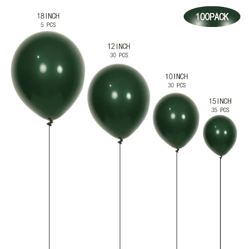 DECGOL Latex Balloons 100Pack Different Sizes 18 12 10 5 Inch Party Balloon Garland Kit Dark Green - Image 5