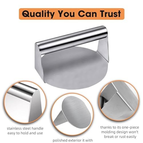 Bridge2shopping 304 Stainless Steel Burger Press, 5.5 inches, Round Burger Smasher, Non-Adhesive Bacon and Grill Press for Steaks, Panini, Flats and Sandwiches - Image 5