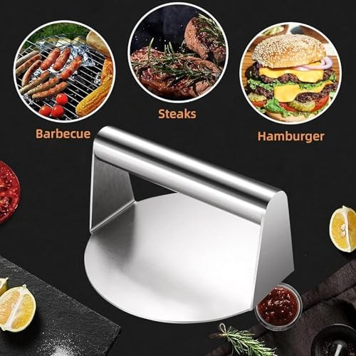 Bridge2shopping 304 Stainless Steel Burger Press, 5.5 inches, Round Burger Smasher, Non-Adhesive Bacon and Grill Press for Steaks, Panini, Flats and Sandwiches - Image 4