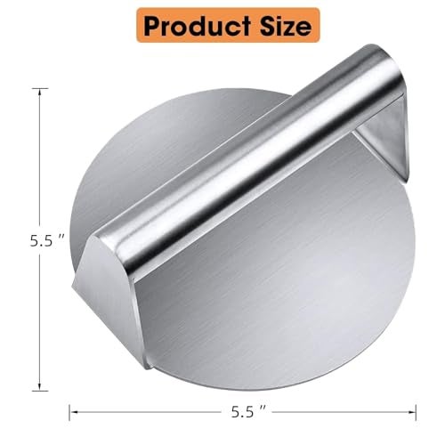Bridge2shopping 304 Stainless Steel Burger Press, 5.5 inches, Round Burger Smasher, Non-Adhesive Bacon and Grill Press for Steaks, Panini, Flats and Sandwiches - Image 2