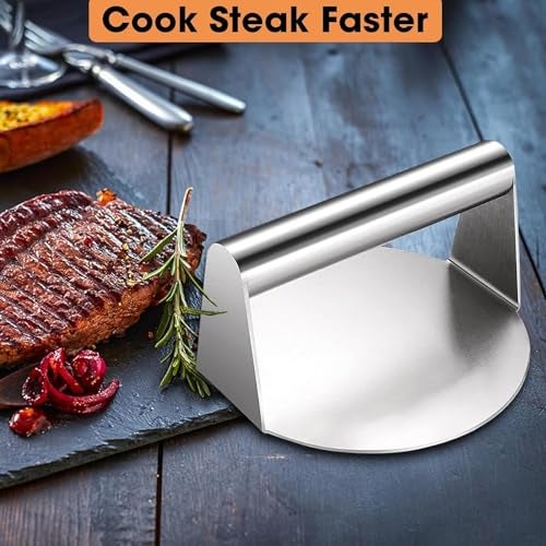 Bridge2shopping 304 Stainless Steel Burger Press, 5.5 inches, Round Burger Smasher, Non-Adhesive Bacon and Grill Press for Steaks, Panini, Flats and Sandwiches - Image 3