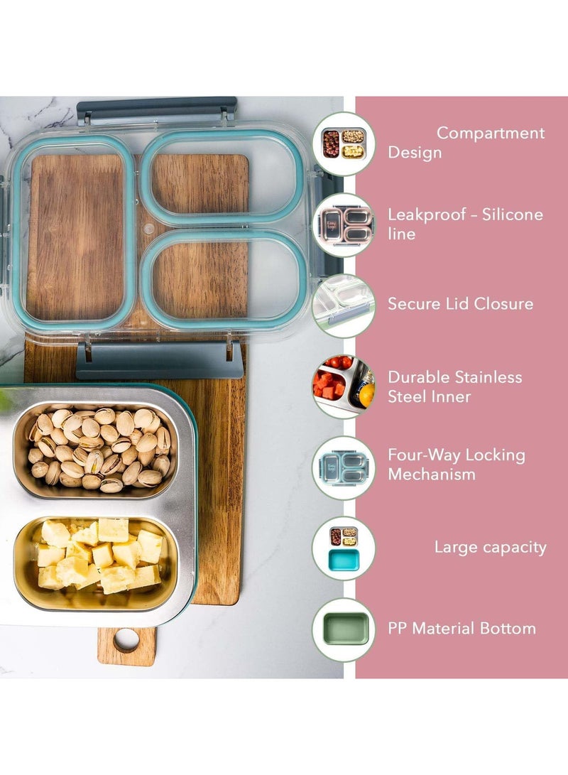 VUCATIN Large Bento Box Stainless Steel Lunch Box with 4 Compartments Reusable Lunch Food Container Set Meal Prep Containers for Adults Comes with Tableware and Cartoon Stickers (Pink 4 Compartment)  - Image 4
