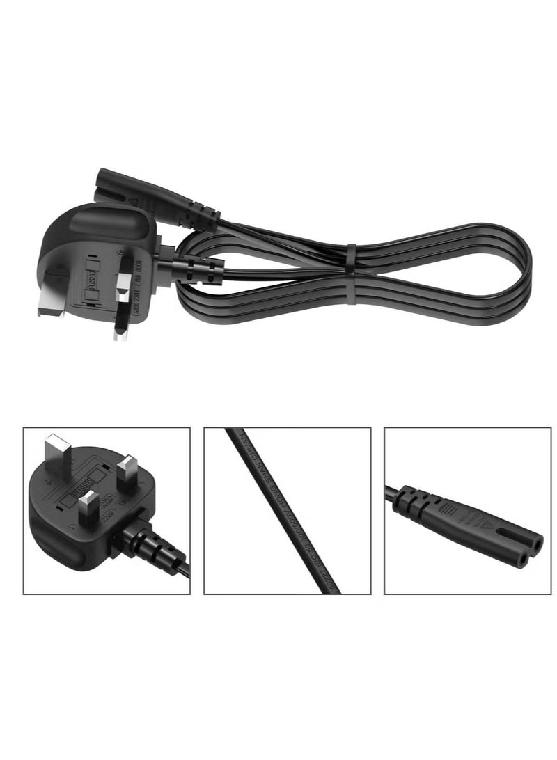 2-Prong UK AC Power Cord Cable — Compatible with Samsung LG Sony TCL TV, HP Canon Brother Printer, PS3 PS4 PS5, Laptop, Sound Bar — Black - Image 3