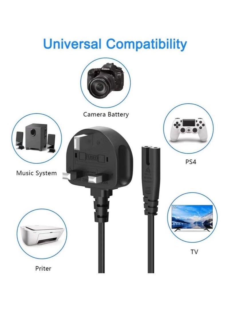 2-Prong UK AC Power Cord Cable — Compatible with Samsung LG Sony TCL TV, HP Canon Brother Printer, PS3 PS4 PS5, Laptop, Sound Bar — Black - Image 2