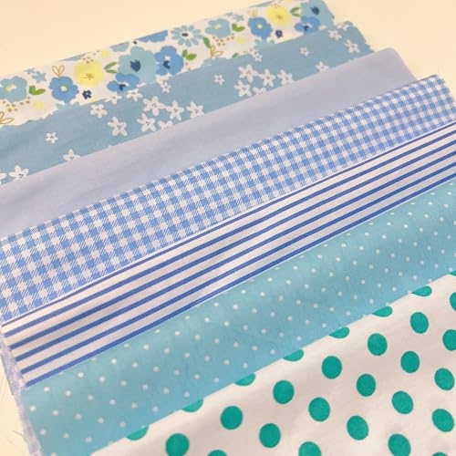 Antetek 7 pcs 20 x 20 Cotton Fabric DIY Making Supplies Quilting Patchwork Fabric Fat Quarter Bundles DIY for Quilting Cotton Patchwork Cushions Blue Flowers 20 x 20 - Image 3