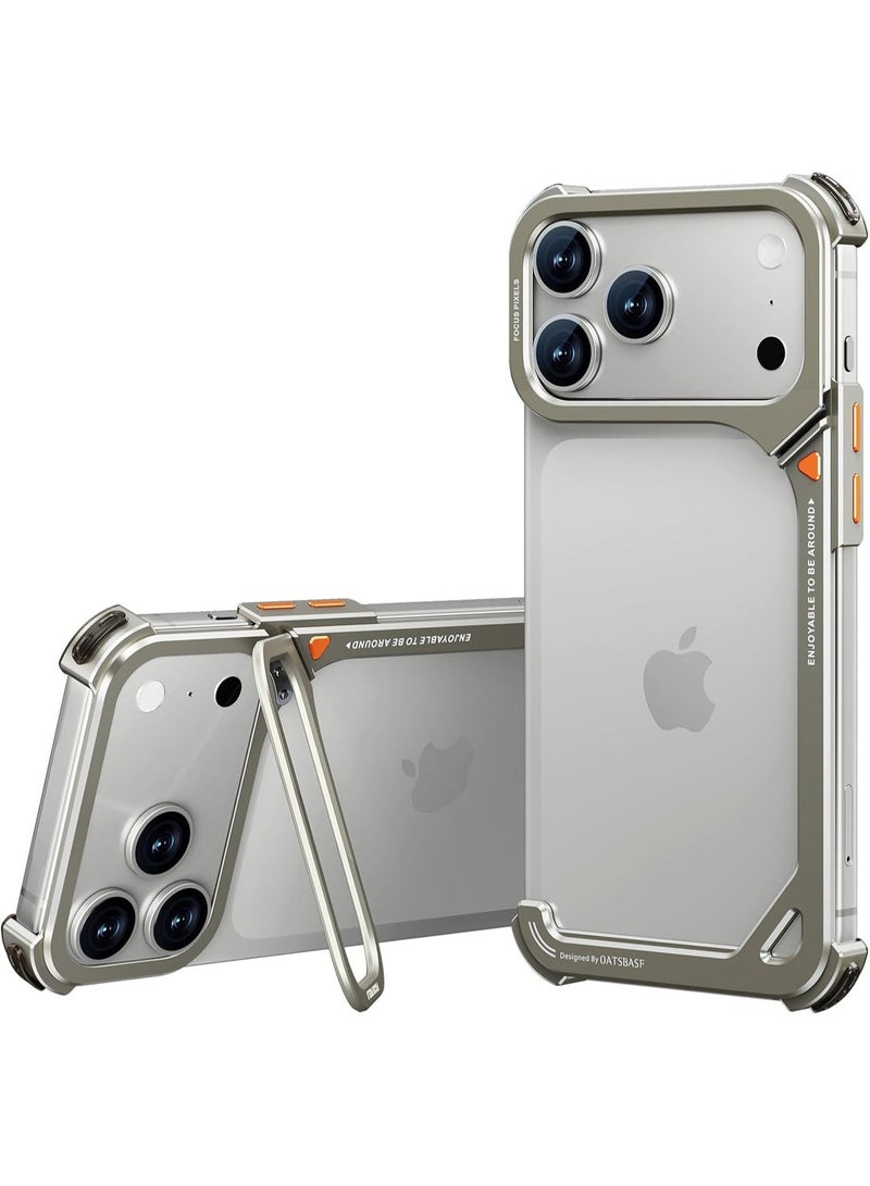 أوتس باسف جراب لهاتف iPhone 18 Pro Max / iPhone 17 Pro Max، مزود بحامل، تصميم بدون ظهر، إطار من الألومنيوم المعدني، وحماية ضد الصدمات عند الزوايا الأربع. - Image 1