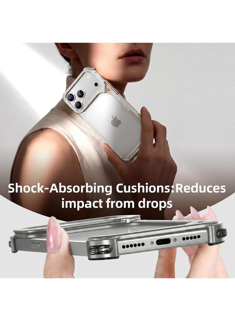 أوتس باسف جراب لهاتف iPhone 18 Pro Max / iPhone 17 Pro Max، مزود بحامل، تصميم بدون ظهر، إطار من الألومنيوم المعدني، وحماية ضد الصدمات عند الزوايا الأربع. - Image 4