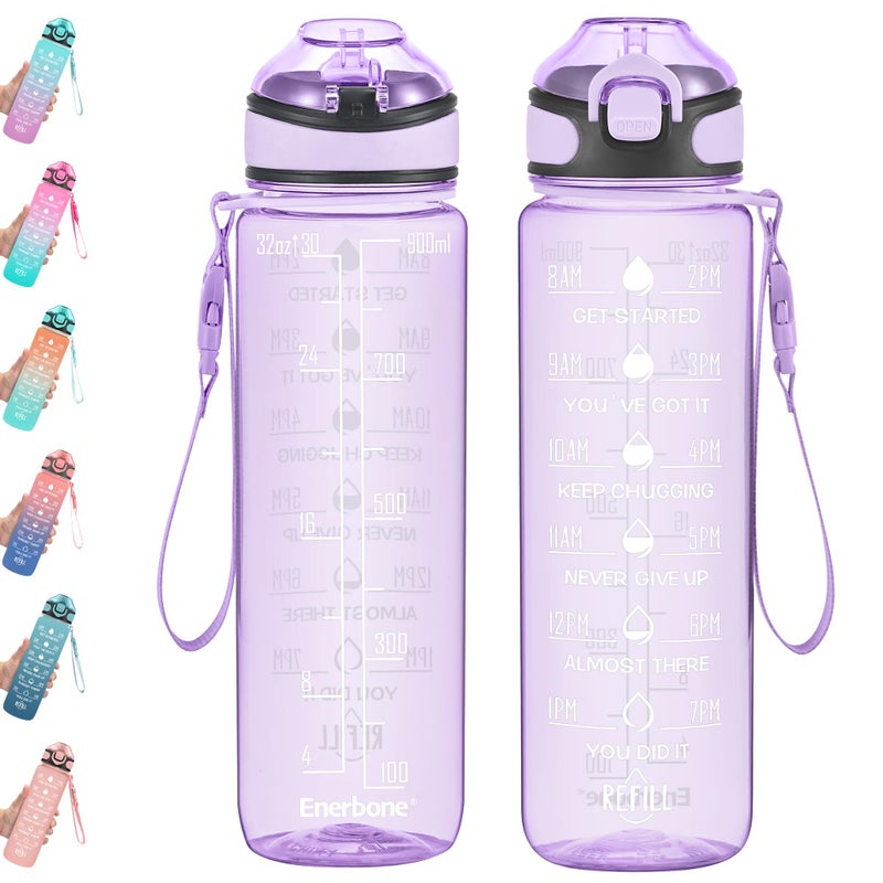 Enerbone 32 oz Water Bottle with Times to Drink and Straw, Motivational Drinking Water Bottles with Carrying Strap, Leakproof BPA & Toxic Free, Ensure You Drink Enough Water for Fitness Gym Outdoor - Image 1