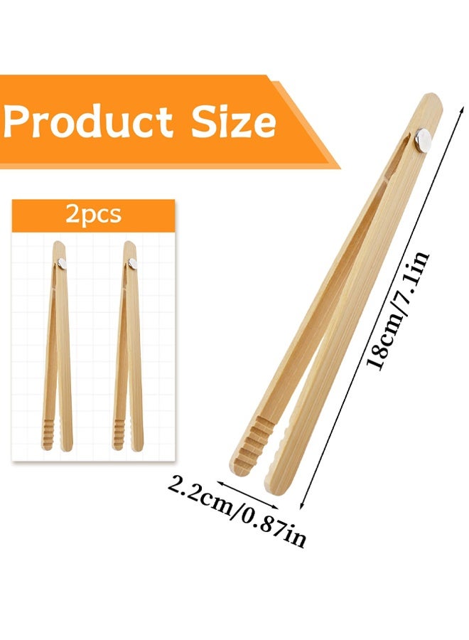 2 PCS Toast Tongs, Magnetic Bamboo Toast Tongs, 7" Long Reusable Toaster Tongs, Durable And Stylish Kitchen Tool For Toaster, Fruits, Bread & Pickles, For Cheese Bacon Muffin Fruits Bread - Image 2