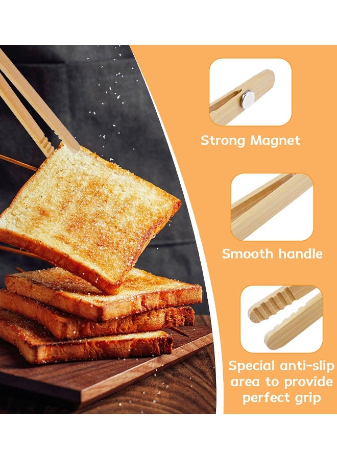 2 PCS Toast Tongs, Magnetic Bamboo Toast Tongs, 7" Long Reusable Toaster Tongs, Durable And Stylish Kitchen Tool For Toaster, Fruits, Bread & Pickles, For Cheese Bacon Muffin Fruits Bread - Image 3