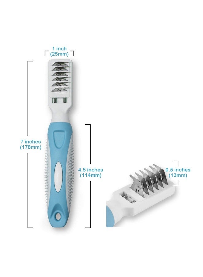 Pets First Professional Pet Mat Remover - Dematting Tool for Grooming Cats & Dogs - Removes Matted Fur, Tangles, Knots, Loose Hair & Dirt - Stainless Steel, Gentle Teeth, Soft Comfort Grip Handle,Blue - Image 4