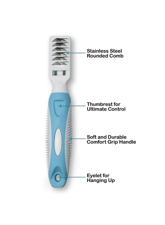 Pets First Professional Pet Mat Remover - Dematting Tool for Grooming Cats & Dogs - Removes Matted Fur, Tangles, Knots, Loose Hair & Dirt - Stainless Steel, Gentle Teeth, Soft Comfort Grip Handle,Blue - Image 3