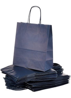 SNH Packing Kraft Paper Party Bag with Twisted Handle 50-Pieces, 24 cm x 28 cm x 12 cm Size, Blue
