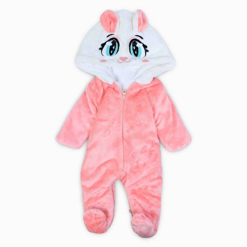 Bebic Kids wear Baby Girls Velvet Hooded Baby Bodysuit – Watermelon with Cat Design - Image 1